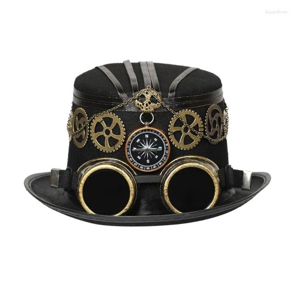 Berretti Cappello a cilindro gotico vintage Accessorio per capelli di età industriale con occhiali di protezione DXAA