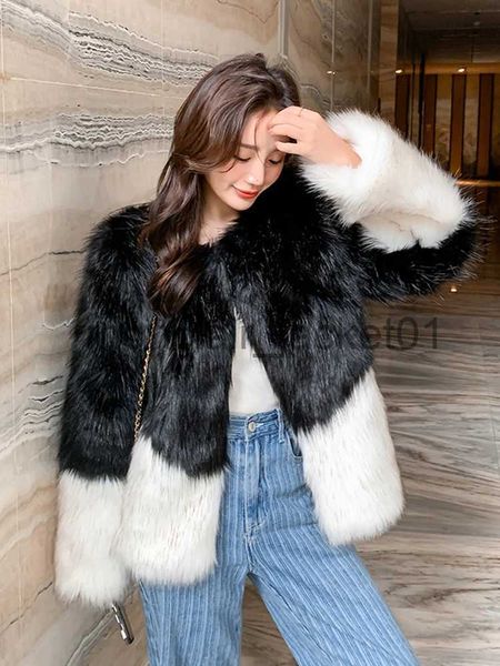 Piel de mujer Piel sintética Zoki Elegante mujer Faux Fox Fur Coat Moda de invierno Felpa Gruesa Chaqueta cálida Casual Coreano Patchwork Office Lady Casual Outwear J231010