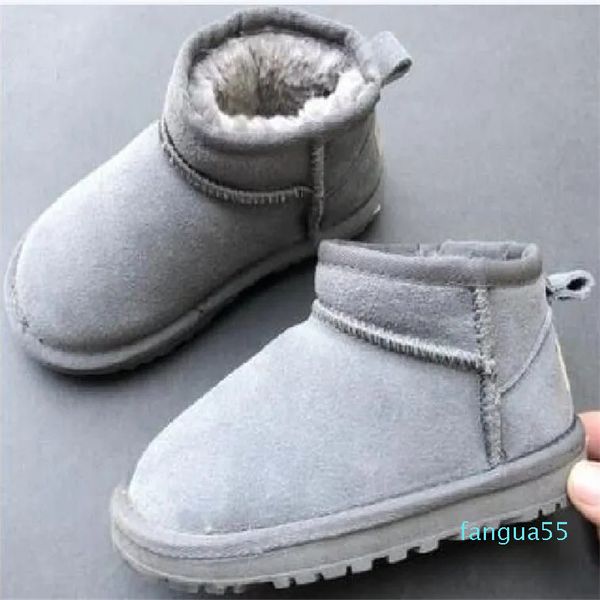 Kış çocukları gerçek deri ayak bileği botları çocukların kestane mini tarzı kar botları su geçirmez pamuk ayakkabı boyutu 21-34