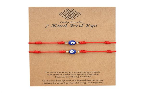 7 Knoten blaues Armband mit bösem Blick, Papierkarten-Armband, verstellbar, glückliche rote Schnur-Armbänder, Paar-Schmuck, Freundschaftsarmband 2PscS2555913