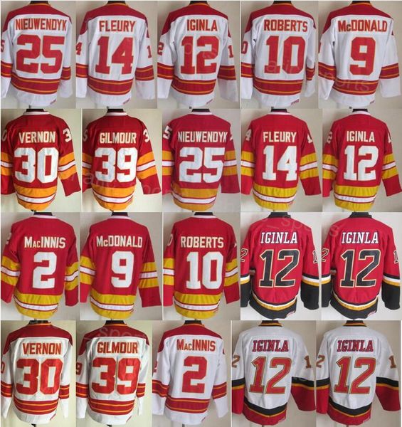 Retro Hóquei Vintage 2 Al Macinnis Jersey CCM 9 Lanny McDonald 10 Gary Roberts 68 Jaromir Jagr 14 Theoren Fleury 25 Joe Nieuwendyk 30 Mike Vernon 39 Doug Gilmour Aposentado