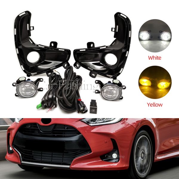 Auto LED Front Stoßstange Nebel licht Für Toyota Yaris Vios 2020 2021 2022 nebel lampe abdeckung Kabelbaum Grille nebelscheinwerfer rahmen