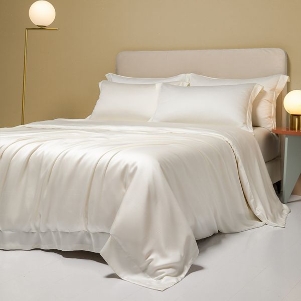 Conjunto de cama de luxo de cor sólida de borda larga queen king size roupas de cama 4 peças de algodão egípcio branco capa de edredom conjuntos de lençol fronhas têxteis para casa