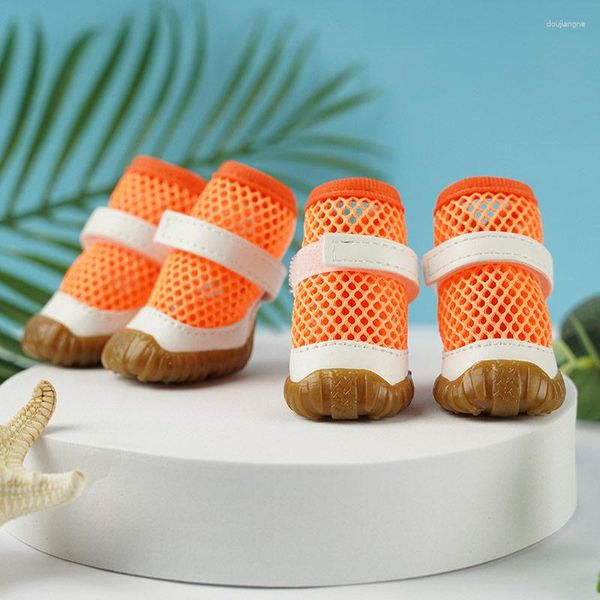 Hundebekleidung 4 Stück Haustier Sommer Hohle Welpen Teddy Schuhe Atmungsaktives Mesh Kleine Hunde für Stiefel Katze