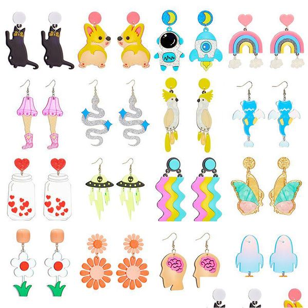 Серьги-гвоздики Yaologe, акриловые преувеличенные цветные большие серьги-капли для женщин, мультяшная собака, Радуга, астронавт, украшения для ушей, подарок для вечеринки, Dang Smt Dhexl