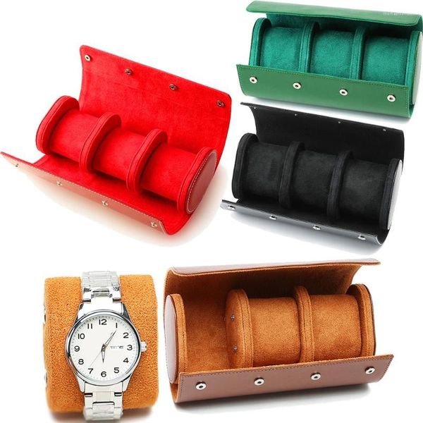 Uhrenboxen 1/2/3 Slots Roll Travel Tragbare Leder-Geschäftsreise-Tragebox Eingeschobener Organizer Männer Weihnachtsgeschenk