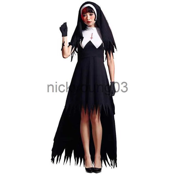 Tema traje traje de halloween para mulheres sexy mau hábito freira traje religioso irmã fantasia vestido adulto fantasia freira traje x1010