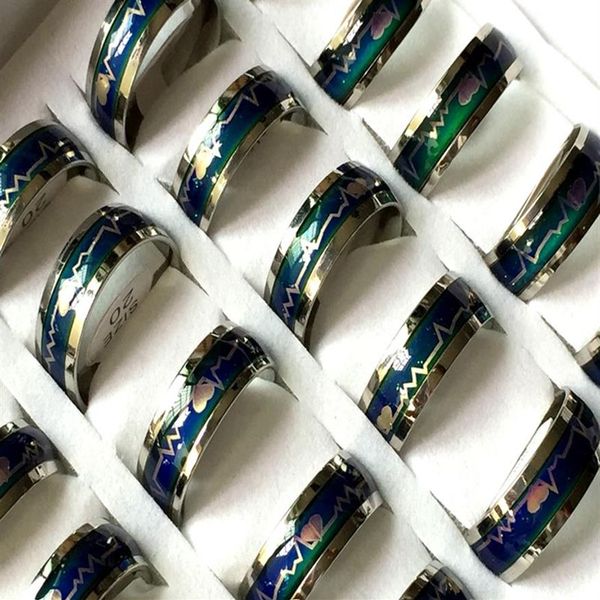 Todo 30 peças 8mm banda prata humor mudança de cor emoção anéis de aço inoxidável 316l joias anel de dedo masculino feminino anéis2693