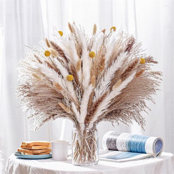 Fiori decorativi 85 pezzi Pampas essiccati naturali Decor Fluffy Pompas Erba Boho Home Bouquet per decorazioni floreali per matrimoni