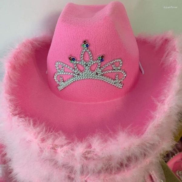 Berets Rosa Cowboy Chapéus Tiara Estilo Ocidental para Mulheres Cowgirl Knight Cap Desempenho Celebração Rolada Festa Aniversário Fedoras