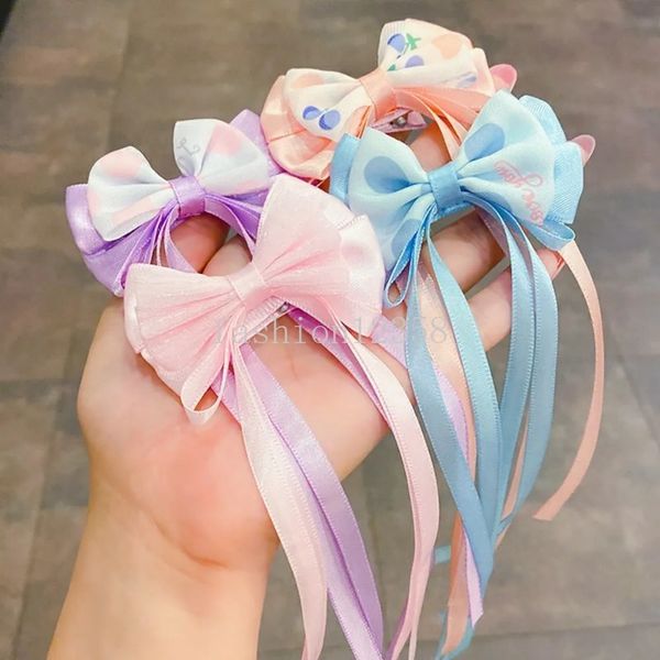 Forcine per bambini Farfalla Nastro lungo Fiocco Artiglio per capelli Clip laterali per donne Ragazze Forcina per bambini Regalo Accessori per capelli per feste Copricapo Ornamento