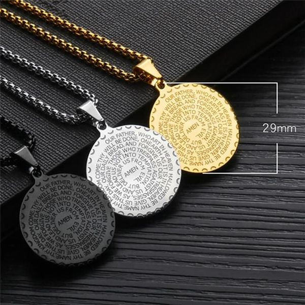 Collana a catena in oro con acciaio al titanio punk Collana a mano con medaglia con moneta Pendente con versetto della Bibbia Preghiera per donne Coppia gioielli B3 Collane303L