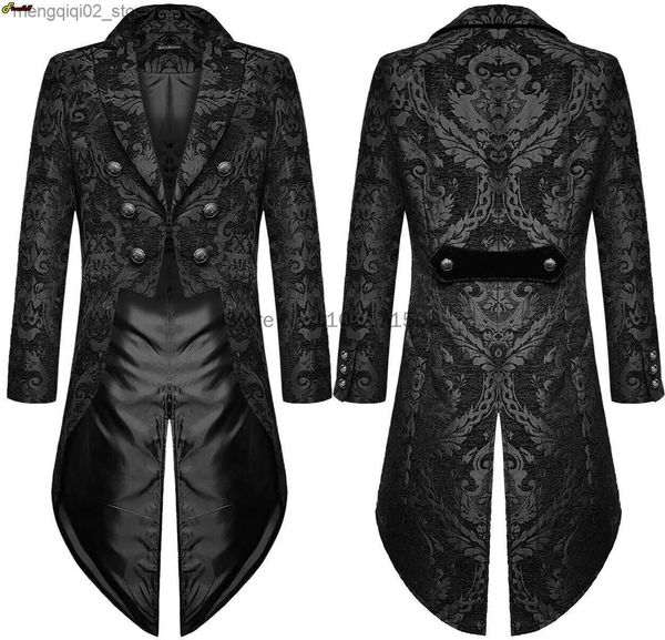 Tema traje adulto homens medieval cosplay ets diabo moda gótico steampunk tailcoat vem preto brocado damasco casamento halloween q231010