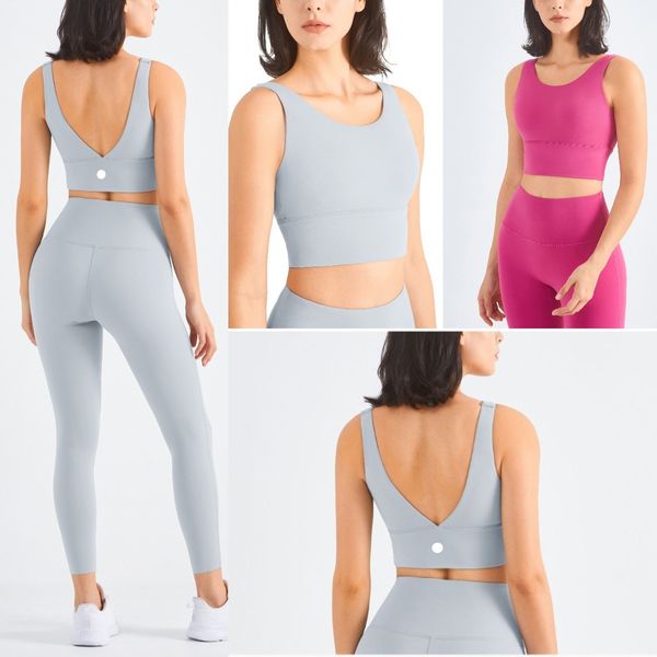 LU-637 Damen-Yoga-BH mit tiefem V und schönem Rücken, Yoga-Outfits, Fitness, stoßfeste Weste für Damen, gerafft, hochschiebendes Damen-Sportoberteil mit abnehmbaren Brustpolstern