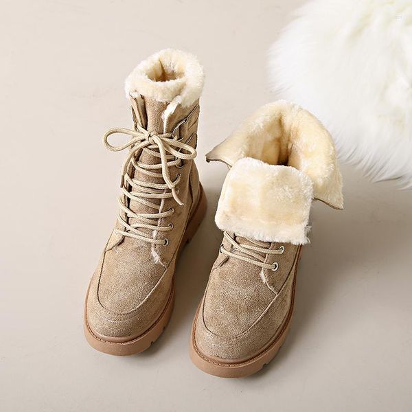 Botas grossas de pelúcia neve mulheres camurça falsa antiderrapante inverno mulher manter quente algodão acolchoado sapatos plataforma tornozelo botas