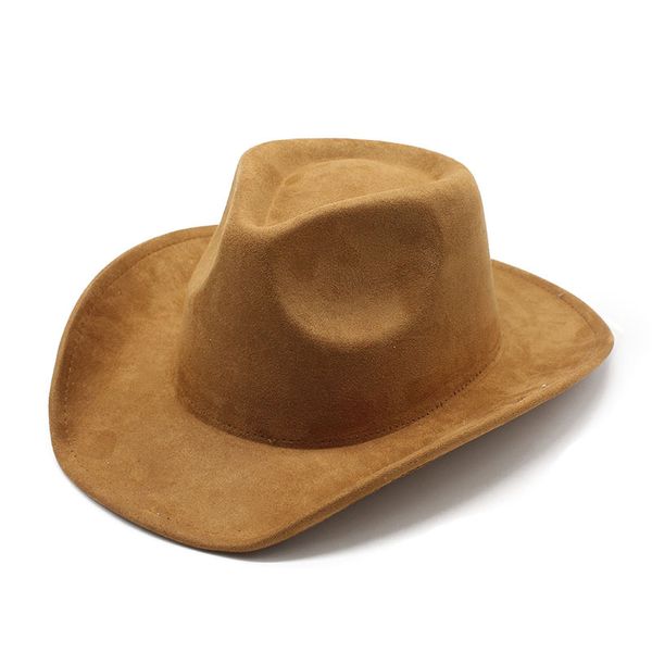 Männer Frauen Wildleder Zylinder Große Rollrand Pfirsich Top Cowboy Hut Filz Kappe Retro Einfache Fedora Hut Reise Gentleman schlapp Hut