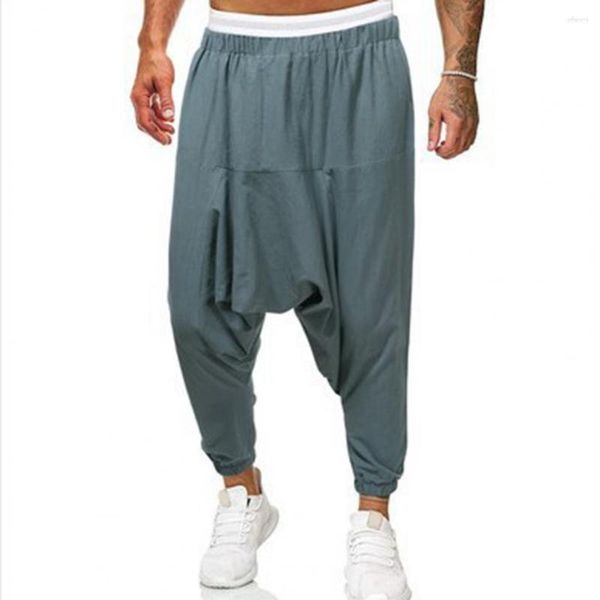 Pantaloni da uomo Pantaloni larghi da uomo con cinturino alla caviglia, elastico in vita, pantaloni sportivi pieghettati con cavallo profondo, abbigliamento quotidiano