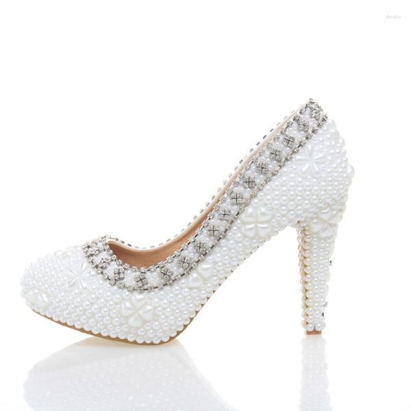 Scarpe eleganti da sposa di lusso con perle bianche da 3 pollici, comode con punta tonda antiscivolo, regalo di San Valentino, festa di ballo