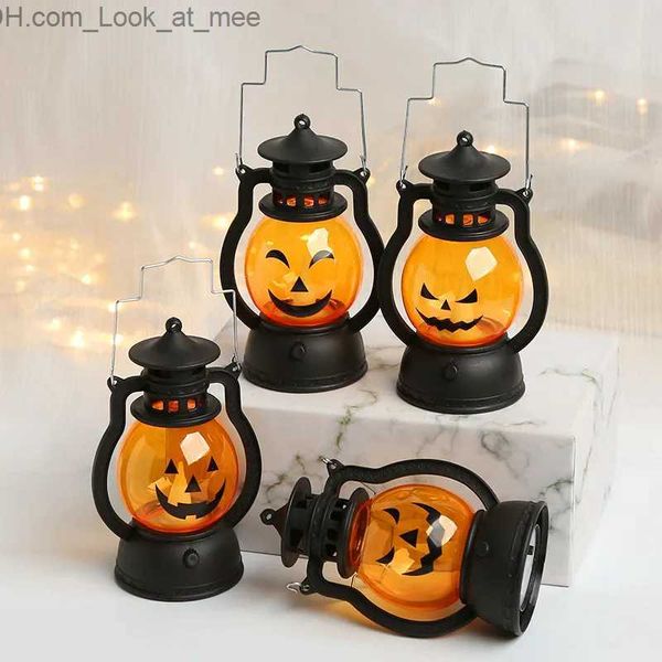 Outros suprimentos para festas de eventos Halloween LED pendurado abóbora lanterna luz fantasma lâmpada vela luz retro pequena lâmpada de óleo festa de Halloween decoração de casa adereços de terror Q231010