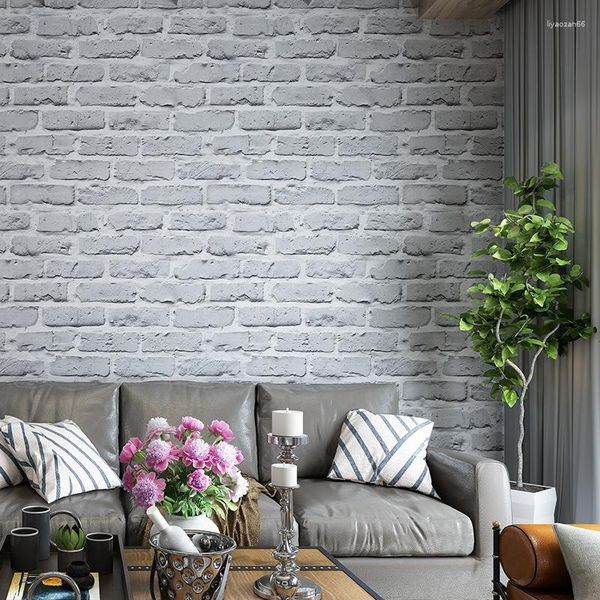 Wallpapers 3D tijolo sólido branco padrão antigo papel de parede cinza leite chá loja de roupas restaurante