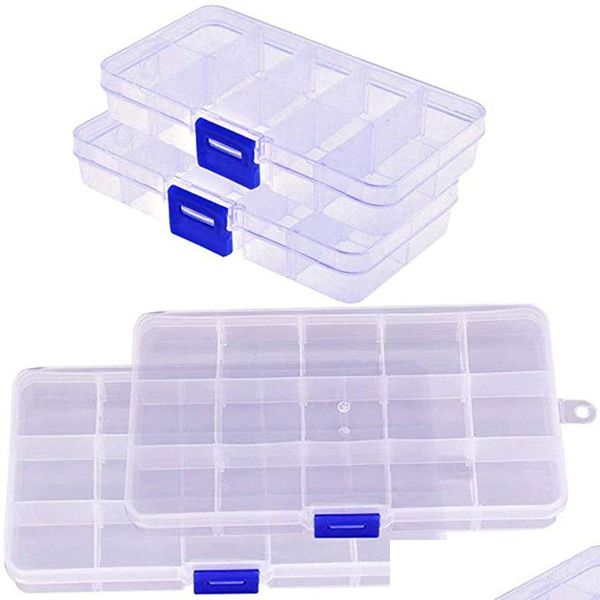 Aufbewahrungsboxen Bins Schmuck Organizer 15 Gitter Transparente Kunststoffperlen Organizer Ohrring Ringe Aufbewahrungsbehälter Vitrine Box Dha12