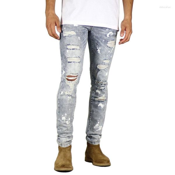 Jeans da uomo 2023 Moda Uomo Strappato Foro Casual Pantaloni da uomo skinny Pantaloni maschili Hip Hop Spruzzi di inchiostro Denim Pantalon Homme