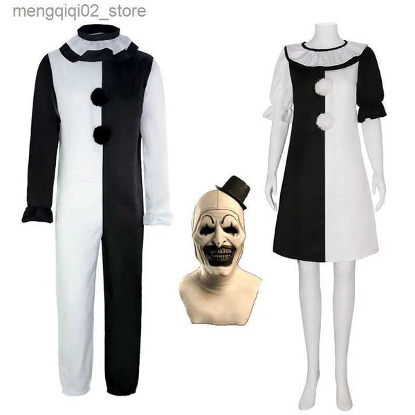 Tema Traje Terrifier Art Clown Joker Cosplay Venha Macacão Máscara Fantasia Dress Up Horror Outfits Mulheres Homens Halloween Carnaval Party Terno Q231010