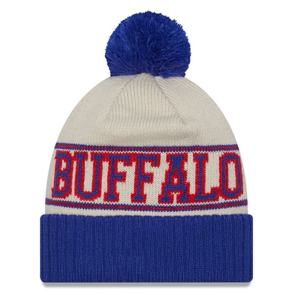 2023 Sideline Historic Pom Cuffed Strickmütze Creme/Royal Buffalo Football Beanies Teams Strickmützen Kombinieren Sie alle Mützen