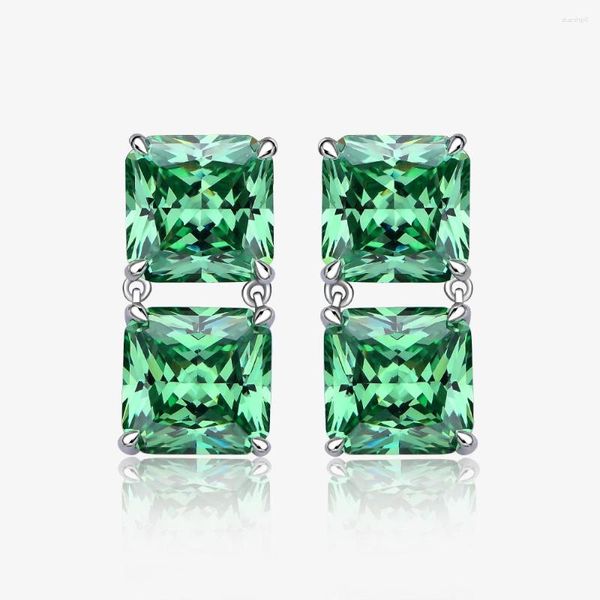 Brincos pendurados LOKWAN 925 prata esterlina incrustada 10 10mm Tsavorite Esmeralda Long Eardrop para banquete feminino requintado joalheiro de alta qualidade presente