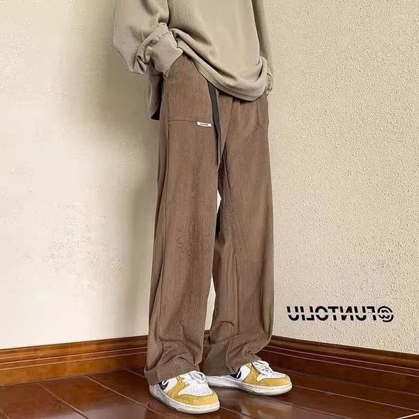 Jeans da uomo Pantaloni americani Ins High Street Tuta in velluto a coste marrone alla moda Gamba dritta alta 180 lunga