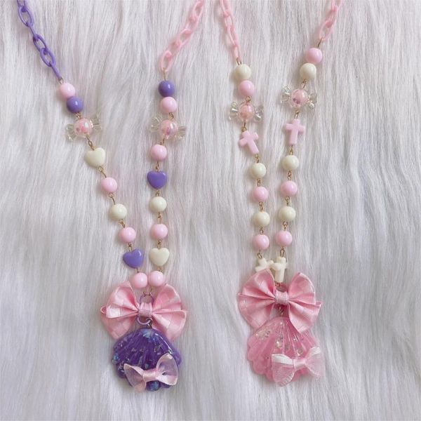 Catene Lolita fatte a mano AP Shell Polvere Collana viola Accessori per ragazze dolci e carine