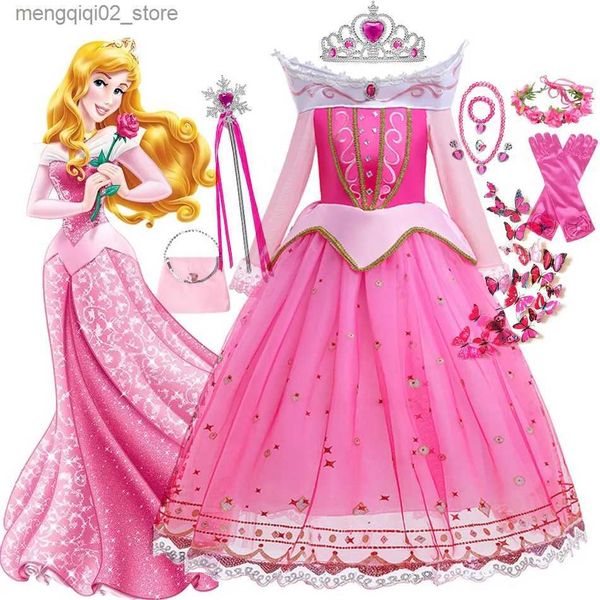 Costume a tema La bella addormentata Vieni per ragazze Aurora Abito maniche lunghe Spalle scoperte Bambini Halloween Natale Fancy Party Princess Abbigliamento Q240307