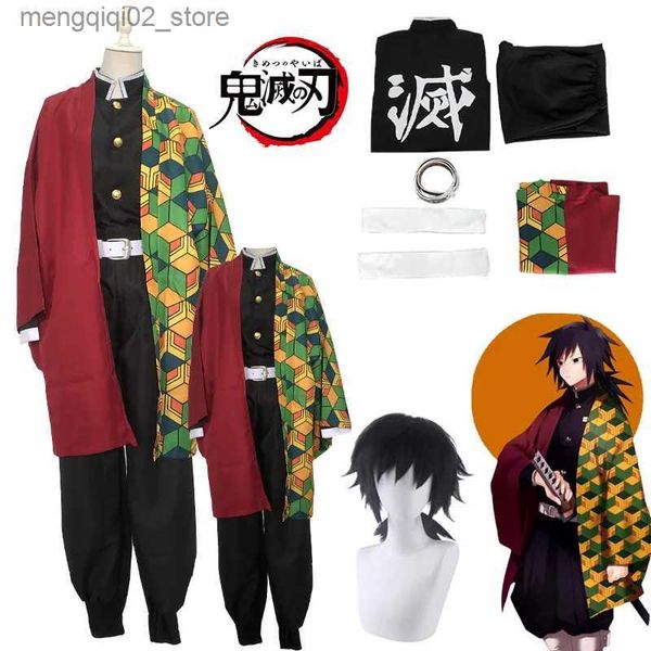 Costume a tema Tomioka Giyuu Come Anime Demon Slayer Tomioka Giyuu Cosplay Come Haori Kimono Uniforme Adulto Bambino Halloween Vestiti Parrucca Q231010