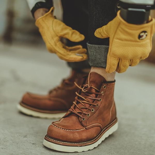 Stiefel 2023 Frühling Runde Zehe Männer Casual Design Vintage Mode Motorrad Crazy Brown A055