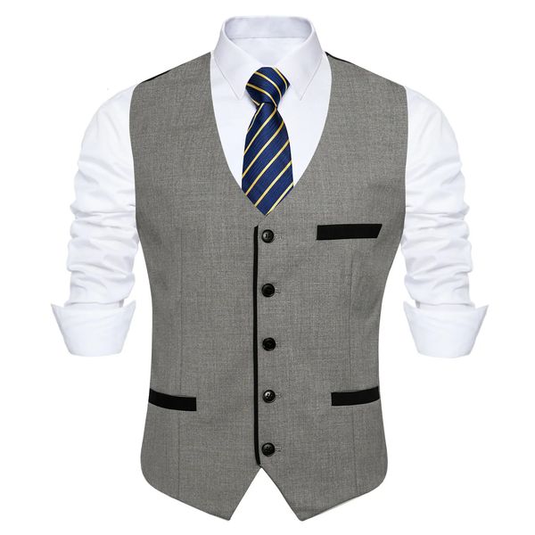 Coletes masculinos Casual Slim Terno de Casamento Fit Cinza Homens Colete Gravata Conjunto Único Botões Smoking Masculino Blazer 231010