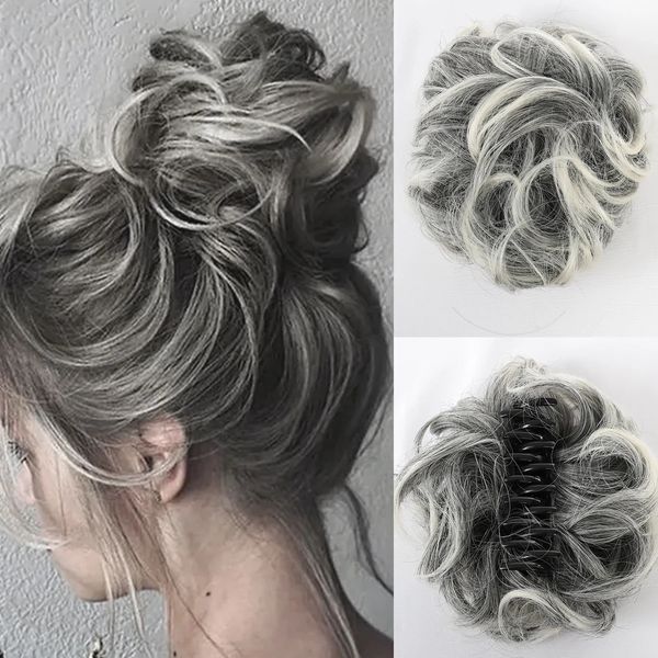 Parrucche sintetiche Clip per artiglio Chignon disordinato Pezzo di capelli ricci ondulati Coda di chignon Posticci Capelli sintetici arruffati Updo Scrunchie Parrucchino 231010