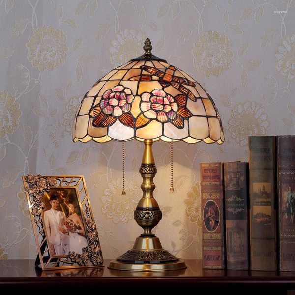 Lampade da tavolo TEMAR Lampada moderna in ottone LED Creativo europeo Tiffany Shell Decor Comodino Lampada da scrivania per la casa Soggiorno Camera da letto