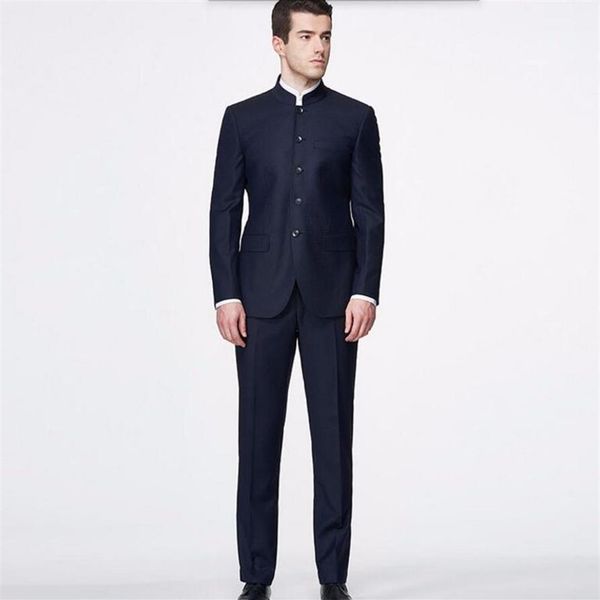 Ternos masculinos feitos sob medida, blazer clássico, gola mandarim, moda elegante, ternos personalizados, jaqueta e calça 255a