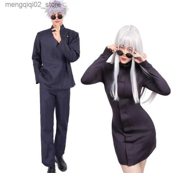 Themenkostüm WENAM Gojo Satoru Cosplay Männer Uniform Halloween kommt für Frauen Cosplay dehnbarer Stoff lila sexy Kleid mit Brille Set Q240307