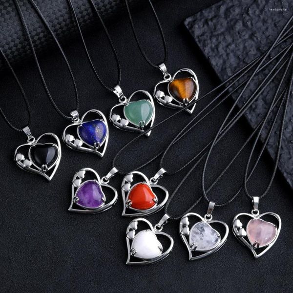 Anhänger Halsketten 10 stücke Naturstein Liebe Herzen Lapis Opal Rosenquarz Grüner Aventurin Tigerauge Charms für Schmuckherstellung