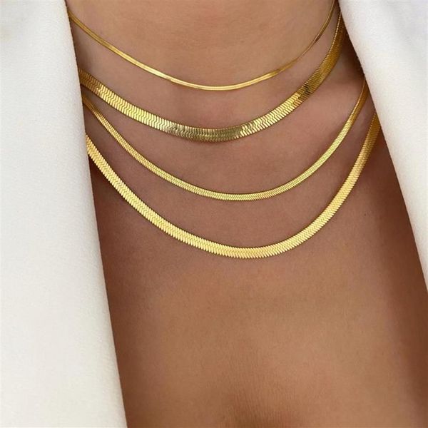 Ketten Mode Unisex Schlangenkette Frauen Halskette Choker Edelstahl Herringbone Gold Farbe für SchmuckChains240w