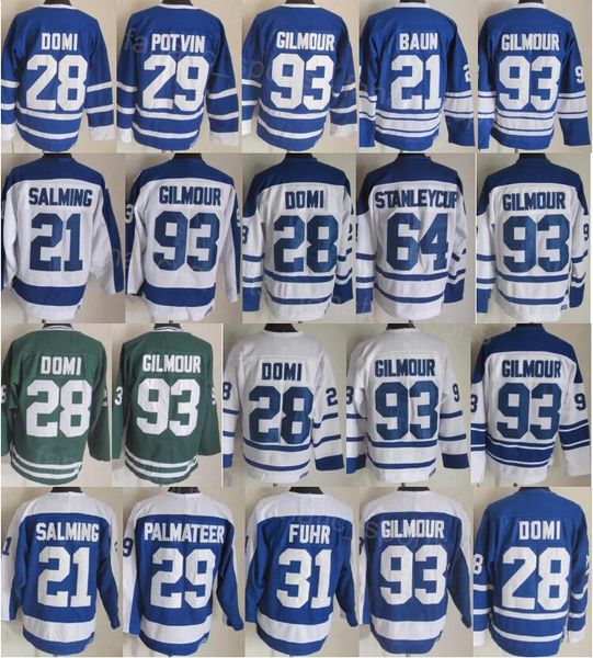 Retro Hóquei Vintage 29 Felix Potvin Jersey CCM Classic 93 Doug Gilmour 29 Mike Palmateer 21 Borje Salming 64 Stanleycup Aposentado 75º Aniversário Masculino Respirável