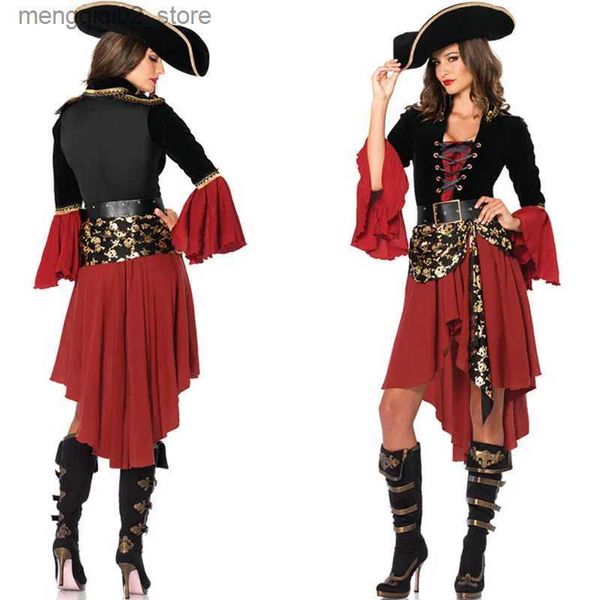 Tema Traje Ataullah Feminino Caribe Piratas Capitão Come Halloween Role Playing Cosplay Terno Medoeval Gótico Fancy Woman Dress DW004 Q240307