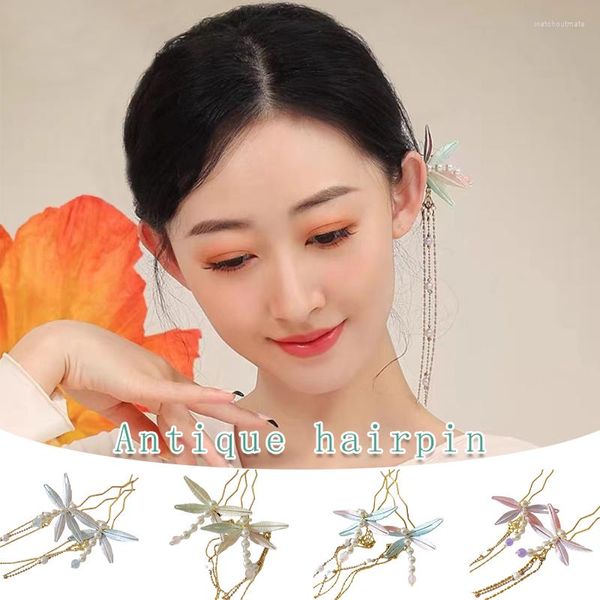 Fermagli per capelli 1 pezzo Bastoncini di fiori tradizionali cinesi vintage da donna Accessori Hanfu Forcine floreali a forma di libellula Fascia per capelli retrò