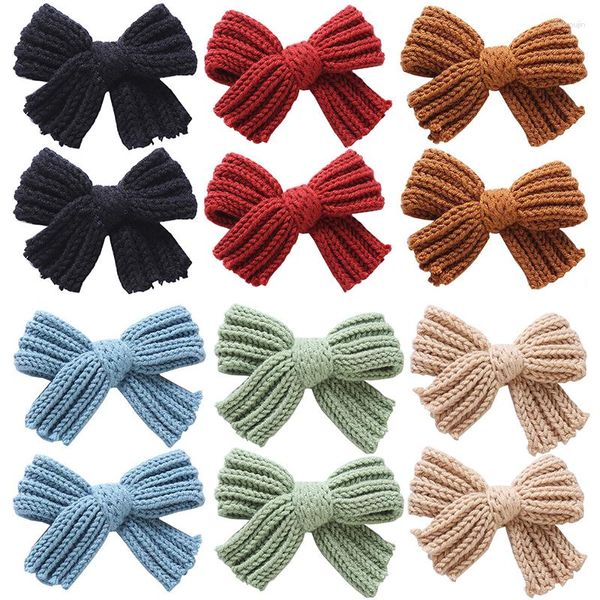 Accessori per capelli Xugar 2 pz/set Retro Fiocco Lavorato A Maglia Pinze Per La Neonata Solid Bowknote Spille Barrette Bambini Copricapi Inverno