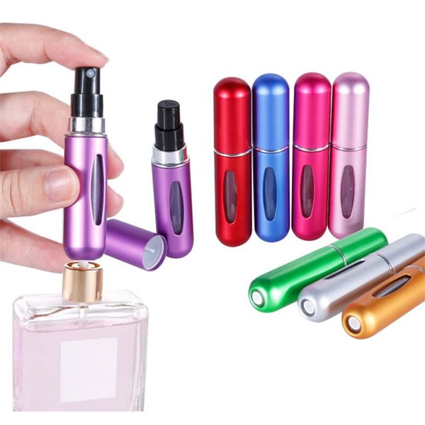 Portatile 5ml Pompa di riempimento inferiore Spruzzatore Bottiglie di profumo Mini alluminio Olio essenziale Provette vuote per campioni Atomizzatori Tester di prova per imballaggi cosmetici da viaggio