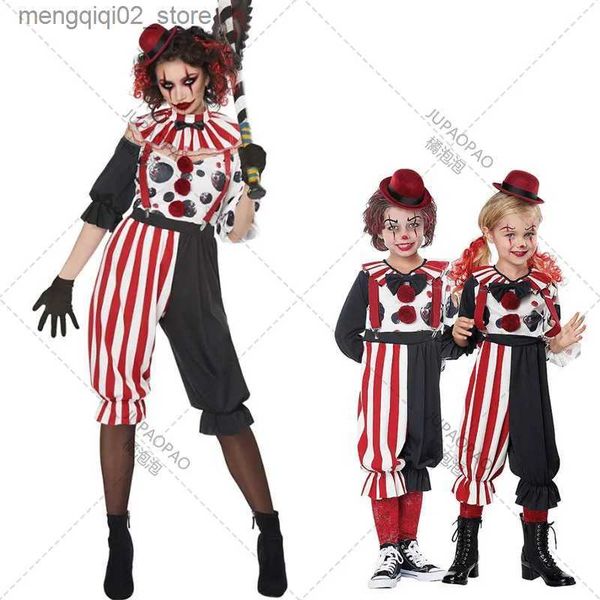 Tema Traje Halloween Mulheres Kid Jester Palhaço Cosplay Come Boy Girl Purim Monstro Sangrento Mal Horrível Feio Circo Fancy Dress Q231010