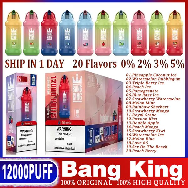 Original Bang King 12000 Puffs Bars 12000 Einweg-Vapes Pen E-Zigarette 0% 2% 3% 5% Vaporizer Recharge Mesh Coil Vape Pen Puffbarsy Puff 12K