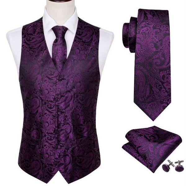 4pc masculino colete de seda festa casamento roxo paisley sólido floral colete bolso gravata quadrada terno fino conjunto barry wang BM-20202743