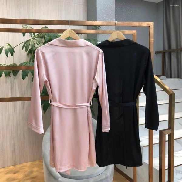 Mulheres sleepwear luxo de alta qualidade terno de seda colarinho suspender saia de dormir francês sexy camisola conjunto manga longa confortável casa